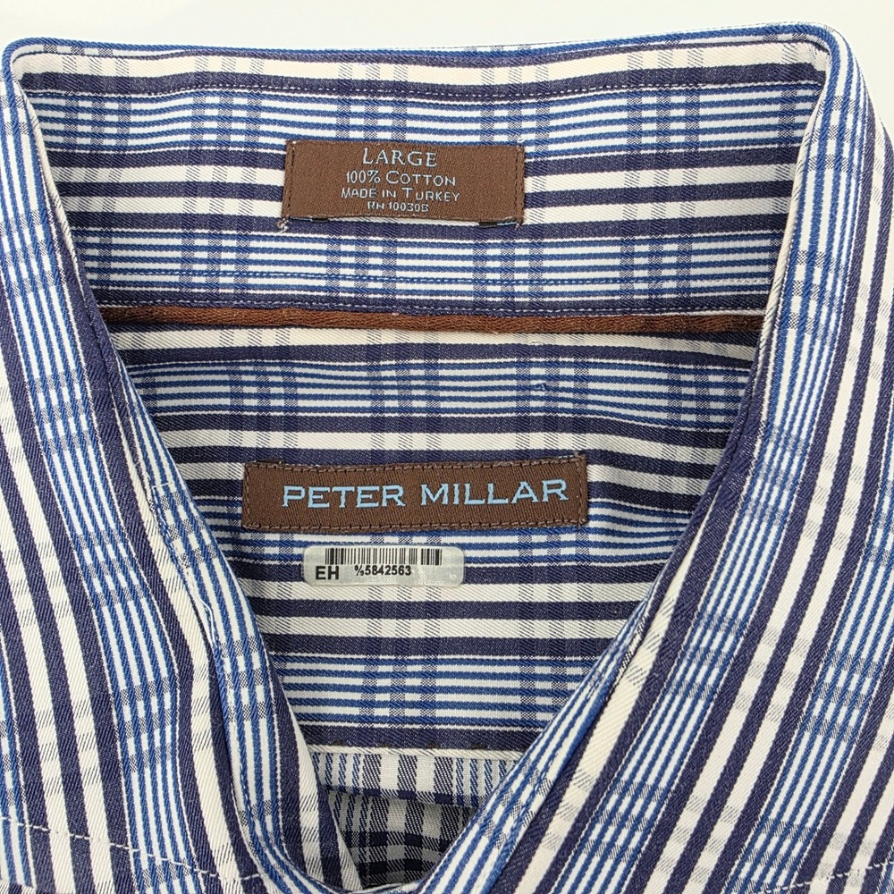 Peter‎ Millar Mens Blue White Plaid Cotton Button Down Shirt Large  Preppy